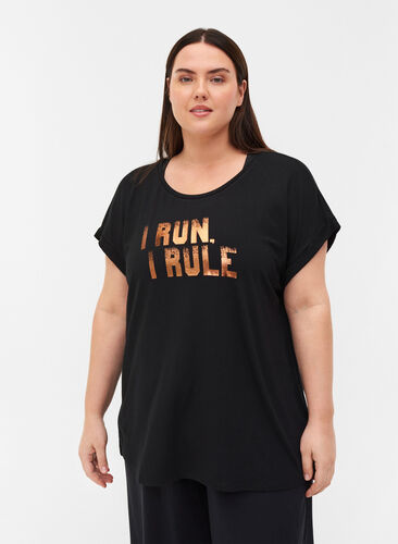 T-shirt till träning i viskosmix med tryck, Black I Run, Model image number 0