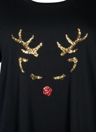 T-shirt med jultryck och paljetter, Black W. Reindeer, Packshot image number 2