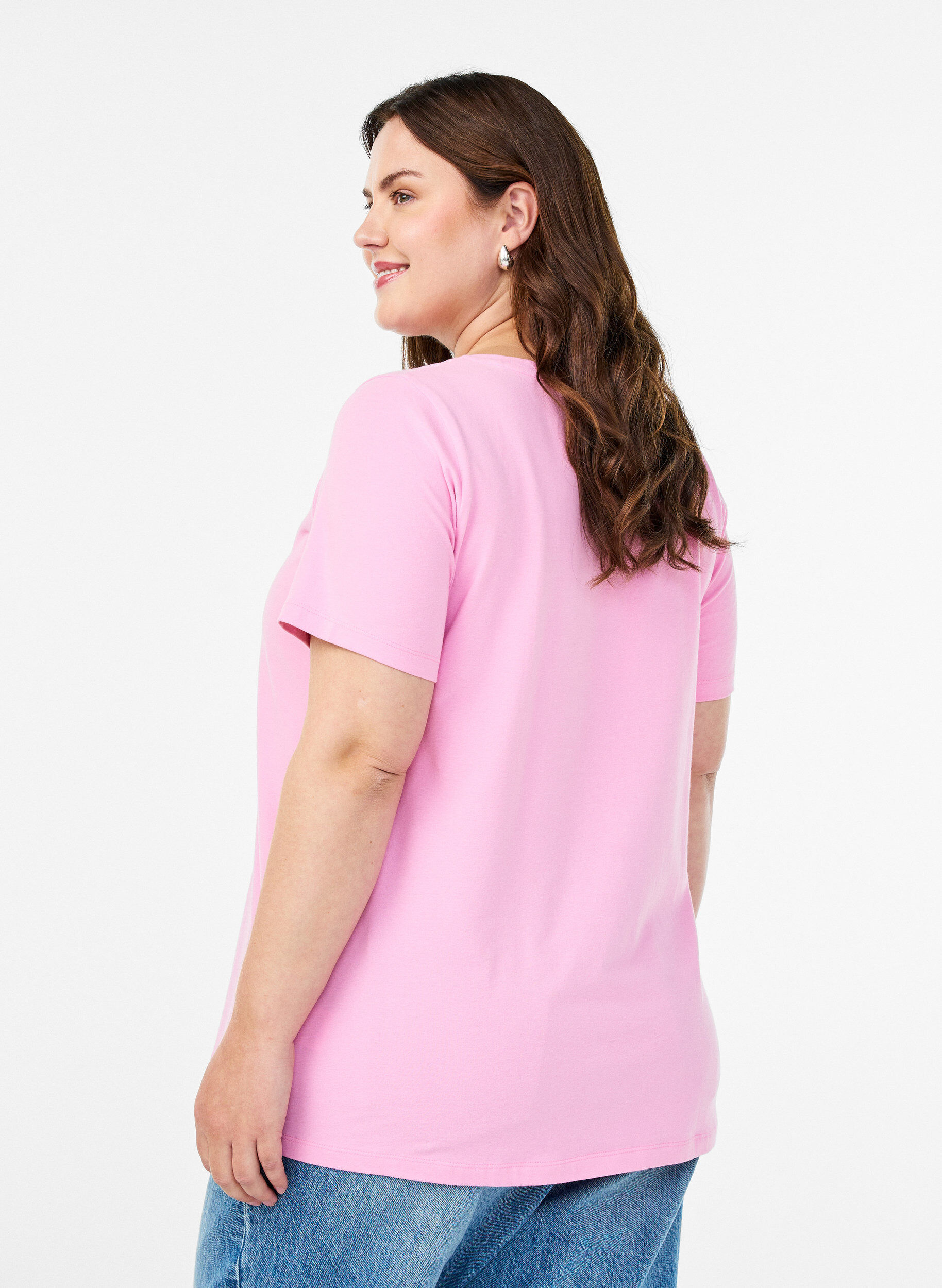Zizzi Enf&auml;rgad bas-t-shirt i bomull, Rosa, Model image number 2