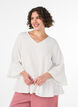 Blus med struktur, v-ringning och volanger, Vanilla, Model image number 0
