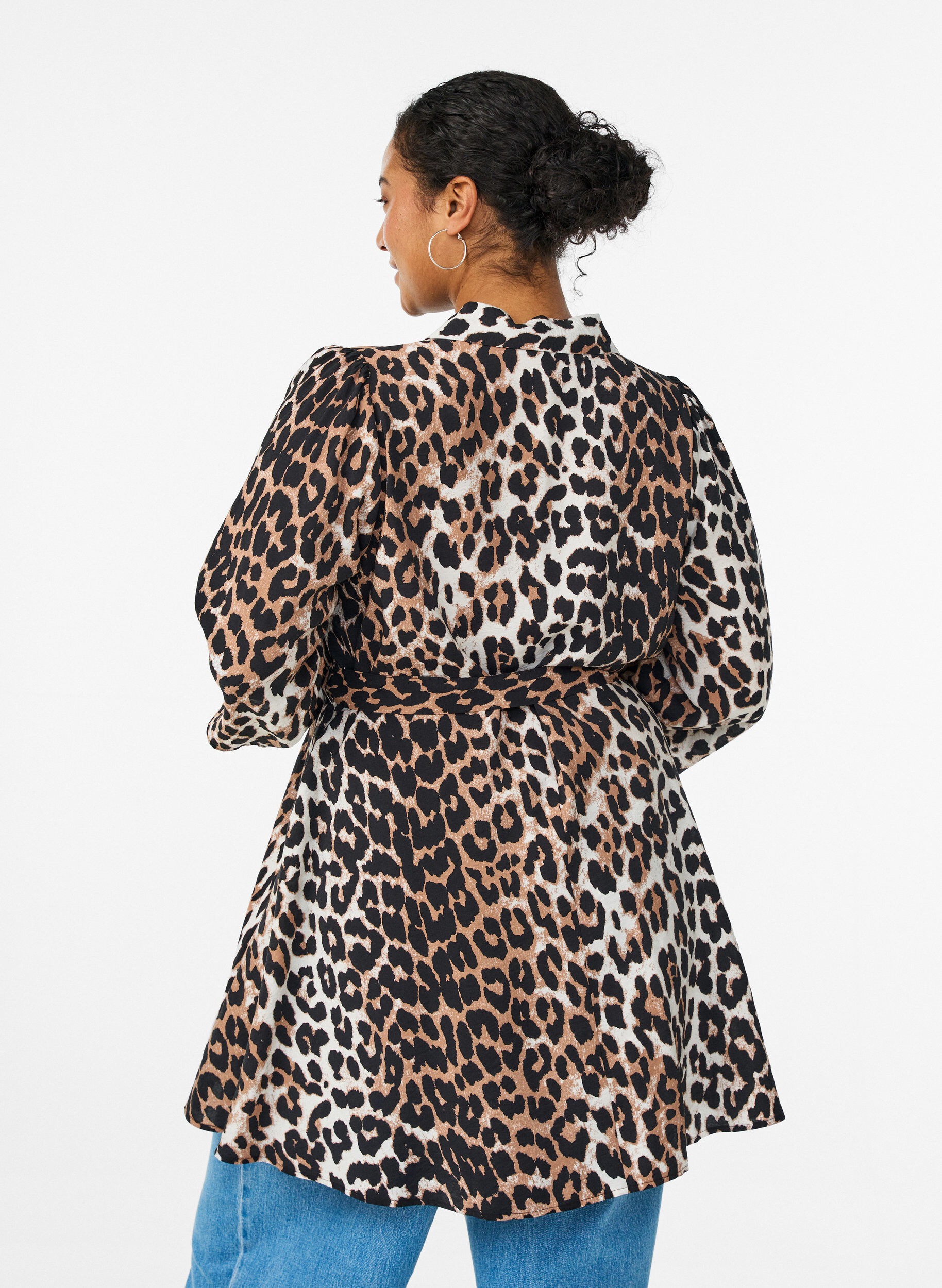 ZizziM&ouml;nstrad tunika med knytsk&auml;rp och 3/4-&auml;rmar, Brun, Model image number 2