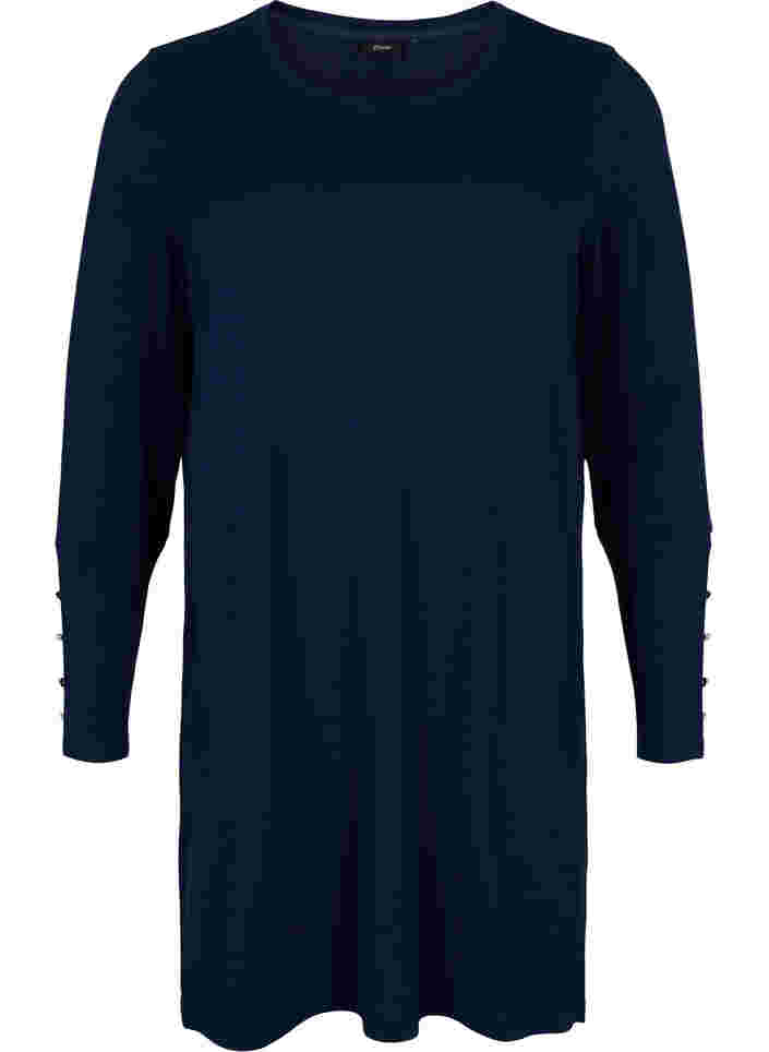 Tunika med långa ärmar och påsydda knappar, Navy Blazer, Packshot image number 0