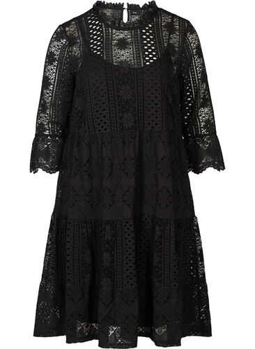 Spetsklänning med 3/4 ärmar, Black, Packshot image number 0