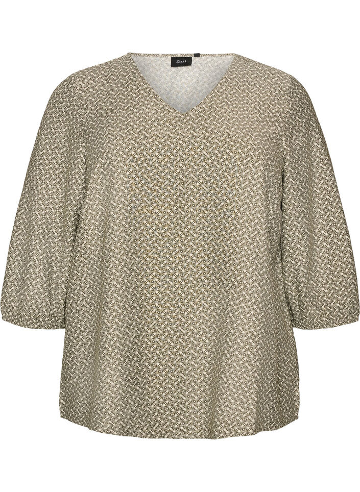 M&ouml;nstrad blus i viskos med 3/4-&auml;rm, Gr&ouml;n, Packshot image number 0