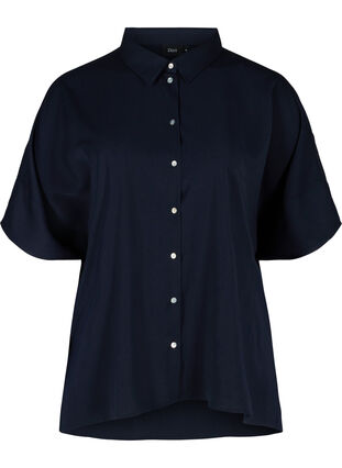 Skjortblus med 3/4-ärmar och snören på sidan, Medieval Blue, Packshot image number 0