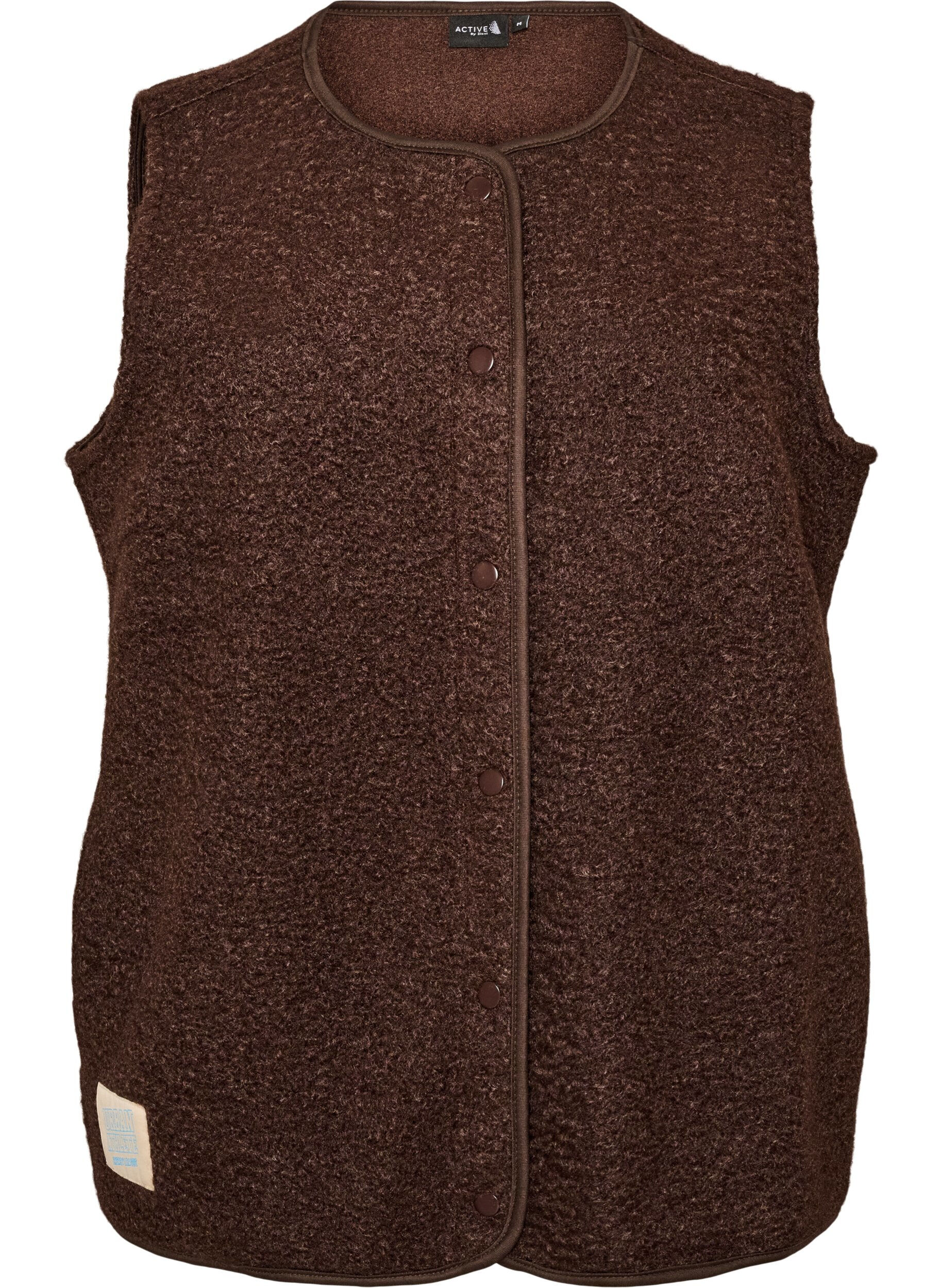 ZizziV&auml;st i fleece med tryckknappar och sidofickor, Brun, Packshot image number 0
