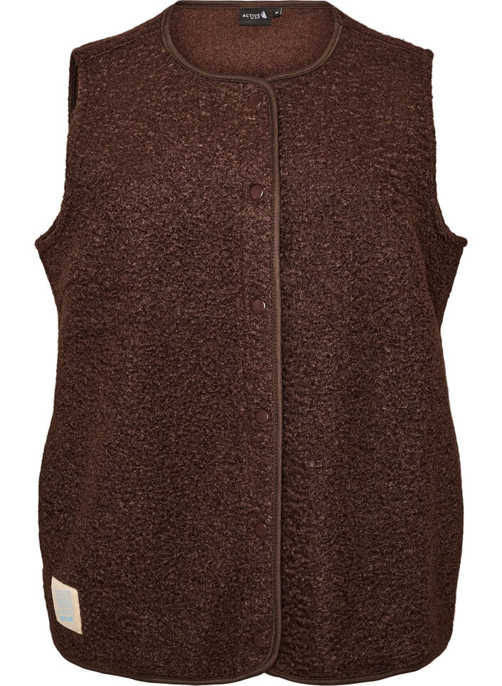 V&auml;st i fleece med tryckknappar och sidofickor, Brun, Packshot image number 0