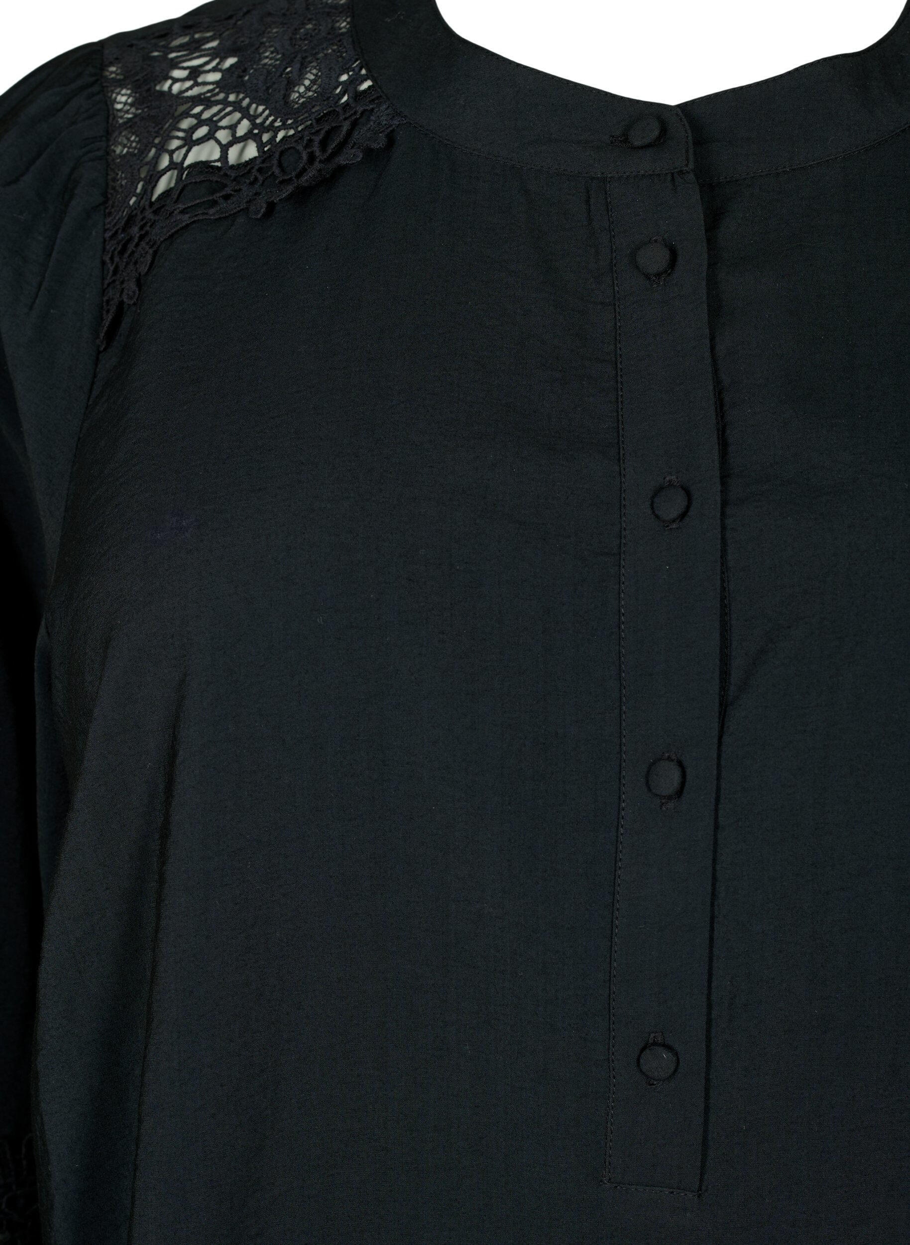 Zizzi Viskosblus med virkade detaljer, Black, Packshot image number 2