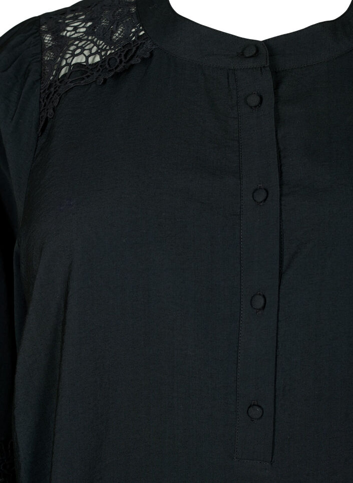 Viskosblus med virkade detaljer, Black, Packshot image number 2