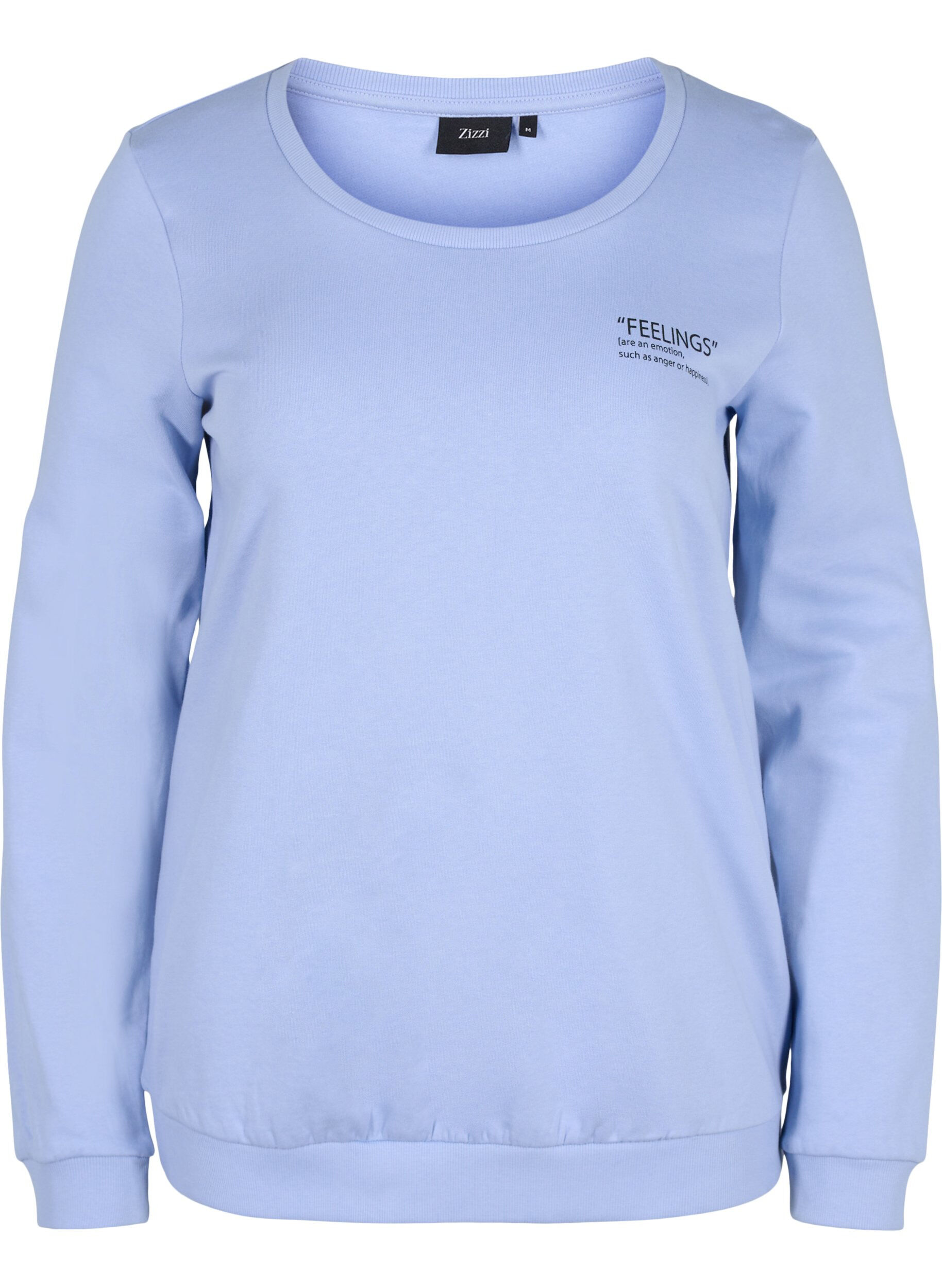 Zizzi Sweatshirt i bomull med texttryck, Blue Heron, Packshot image number 0