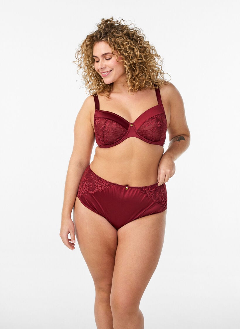 Trosor med spets och en rosettdetalj baktill, M&ouml;rk Bordeaux, Model image number 1