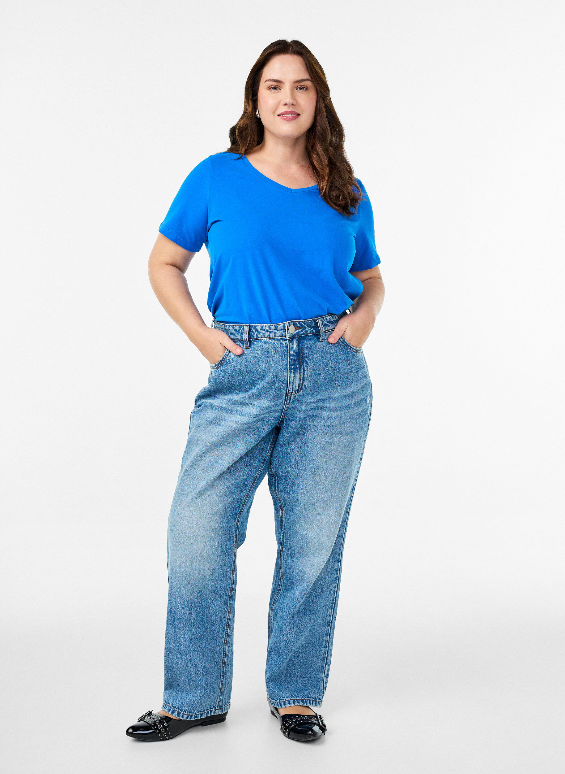 ZizziEnf&auml;rgad bas-t-shirt i bomull, Bl&aring;, Model image number 1