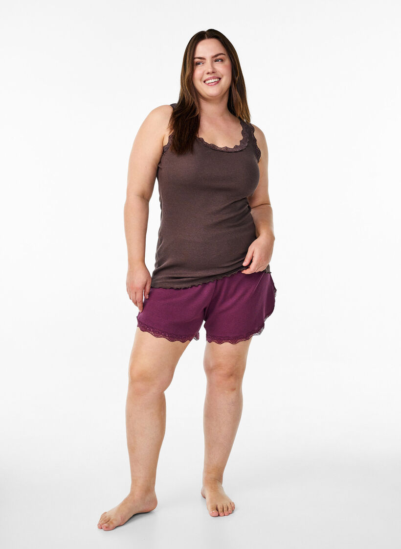 Topp med spetskant, Brun, Model image number 1