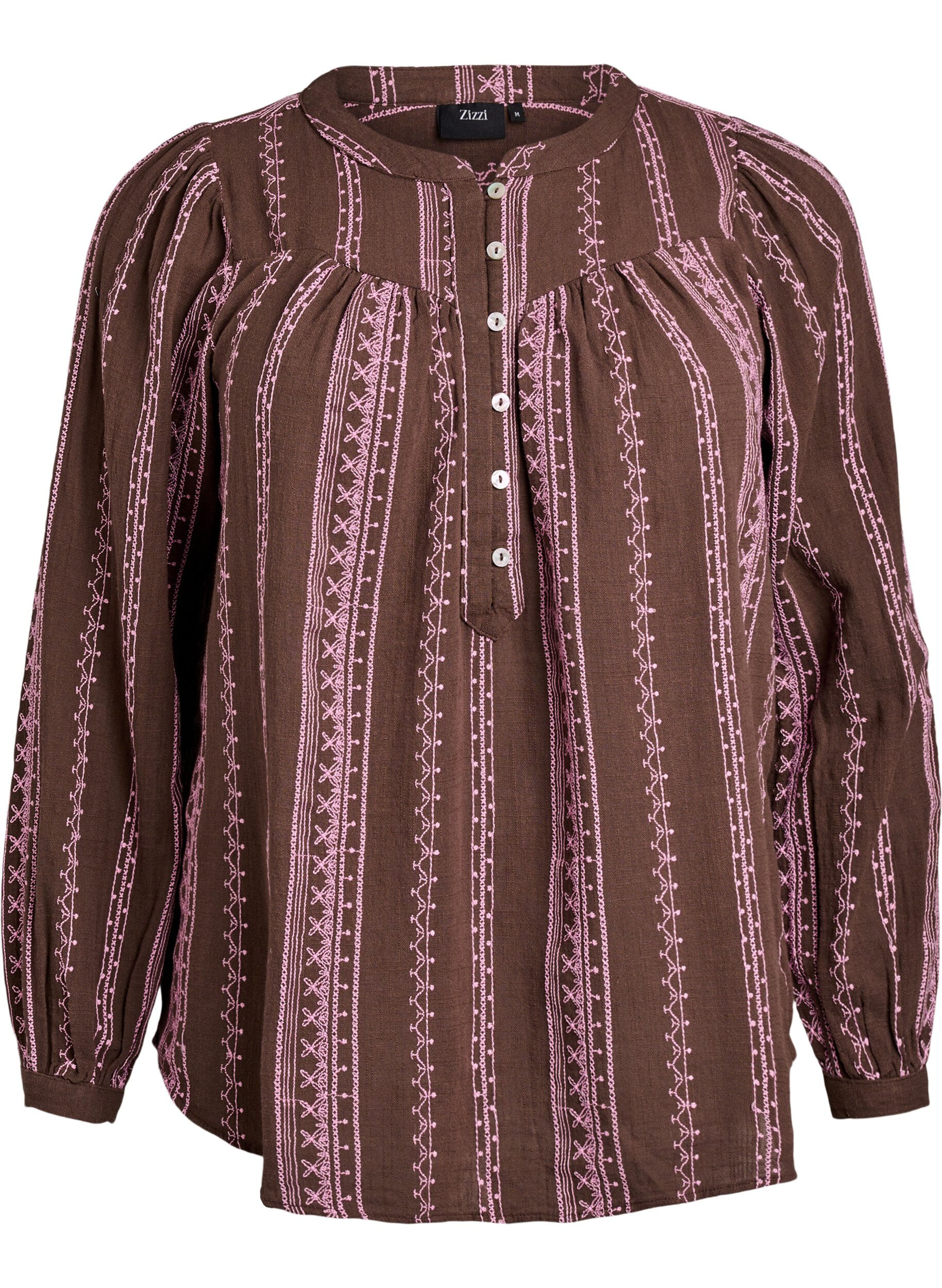 Zizzi Blus med broderat m&ouml;nster, Brun, Packshot image number 0