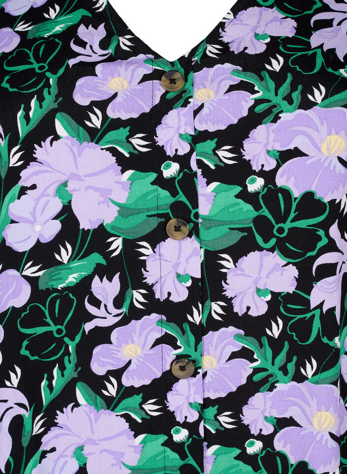 Blus i viskos med knappar, Black Small Flower, Packshot image number 2