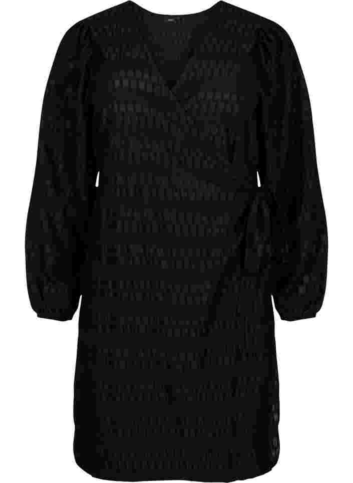 Omlottklänning med långa ärmar, Black, Packshot image number 0
