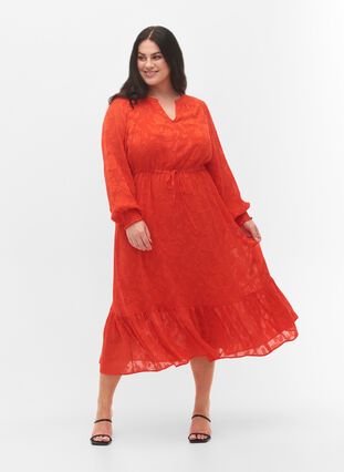 Långärmad midi-klänning i jacquard-look, Orange.com, Model image number 0