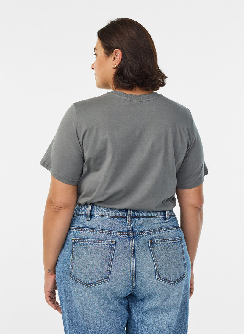 Enkel t-shirt i bomull med rund halsringning, Grå, Model image number 2