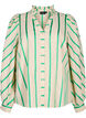 Randig blus av bomullskjortmodell med volangkrage, Beige Green Stripe, Packshot image number 0