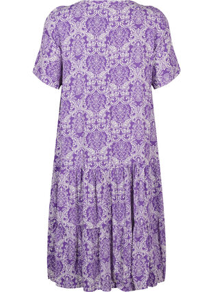 Kortärmad viskosklänning med tryck, D. Lavender Oriental, Packshot image number 1