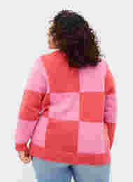 Rutig stickad tröja, Begonia Pink Comb, Model