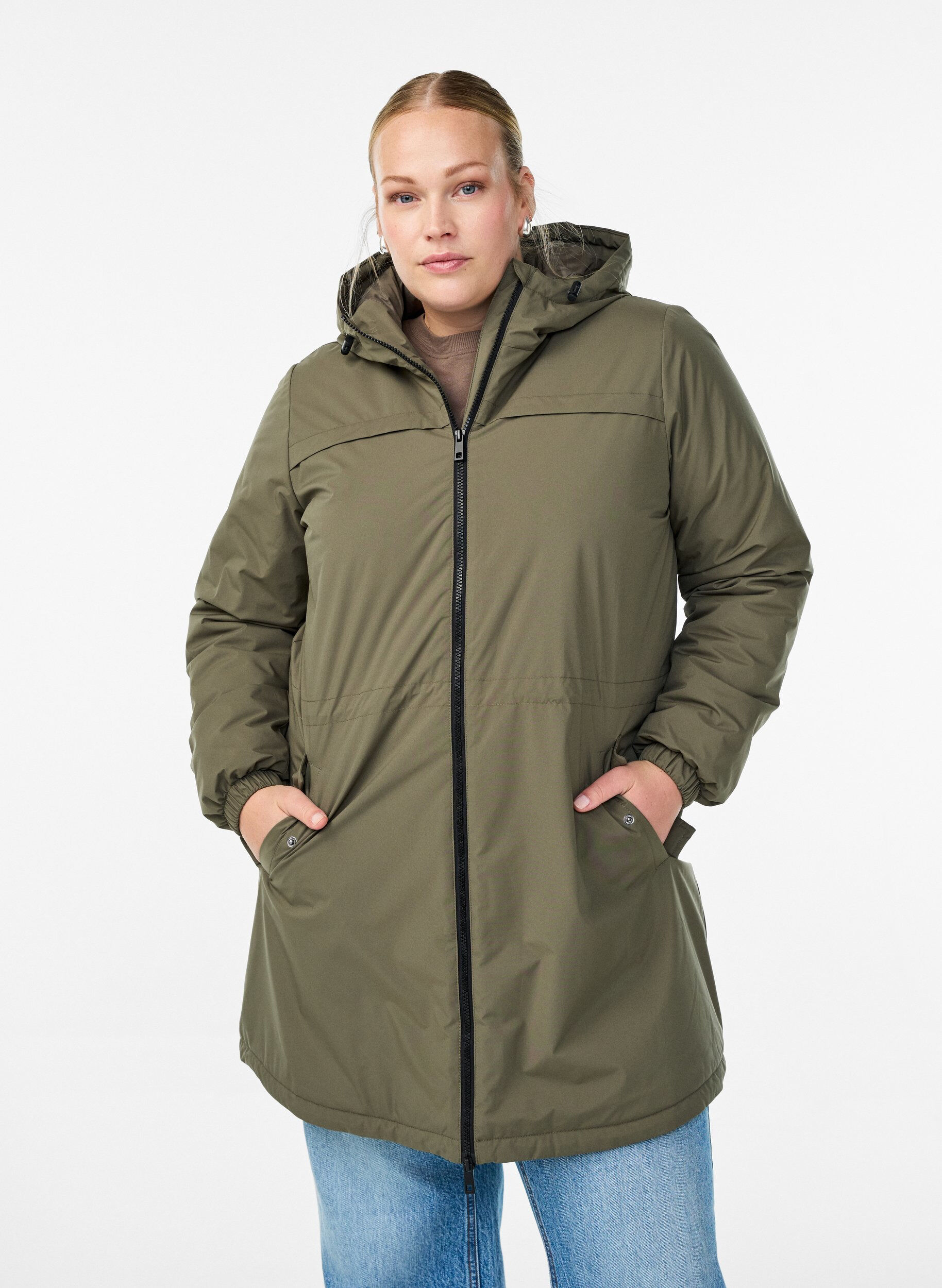 L&auml;tt vadderad parkas med huva, Gr&ouml;n, Model