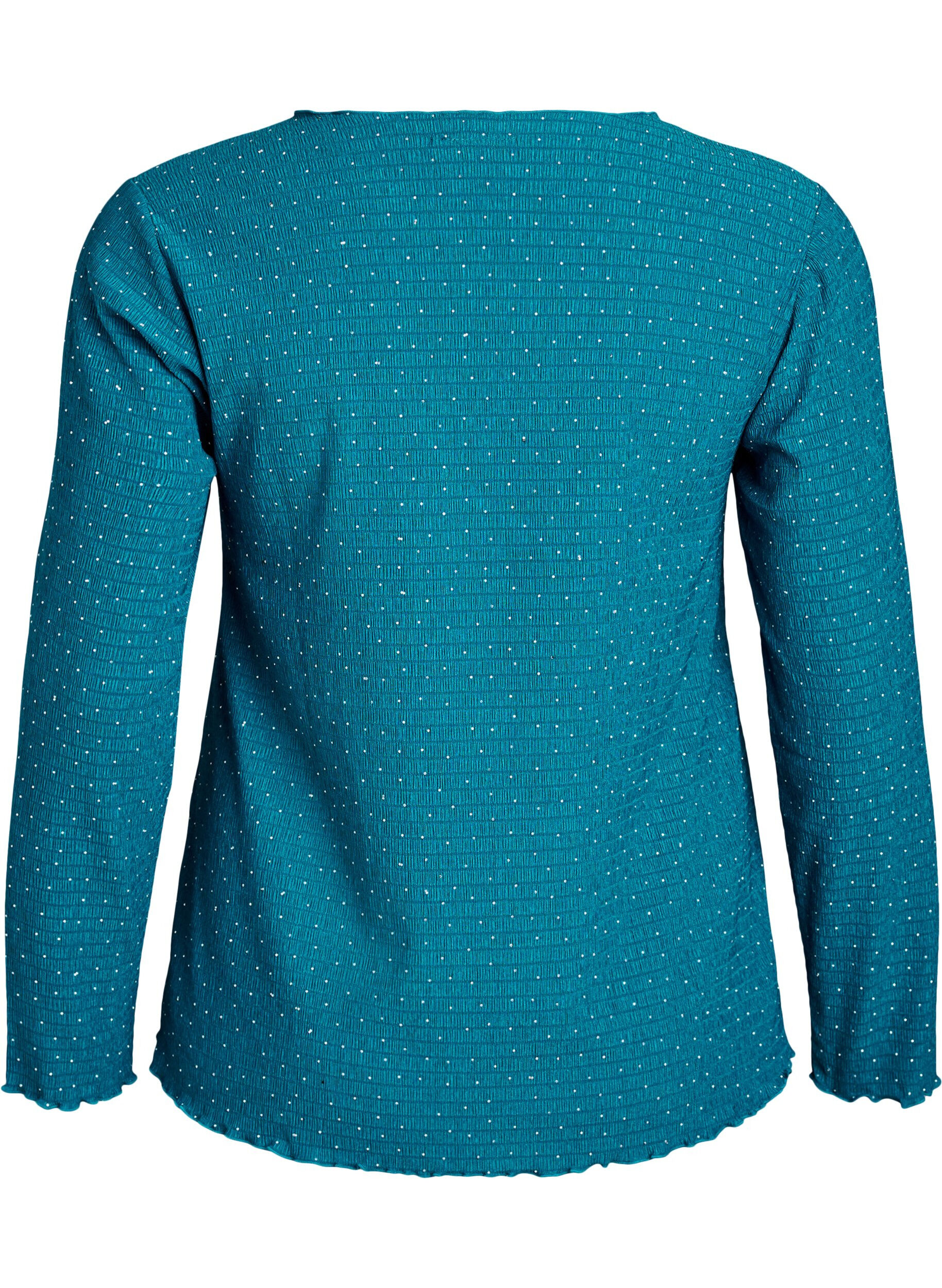 Zizzi L&aring;ng&auml;rmad blus med strass, Bl&aring;, Packshot image number 1