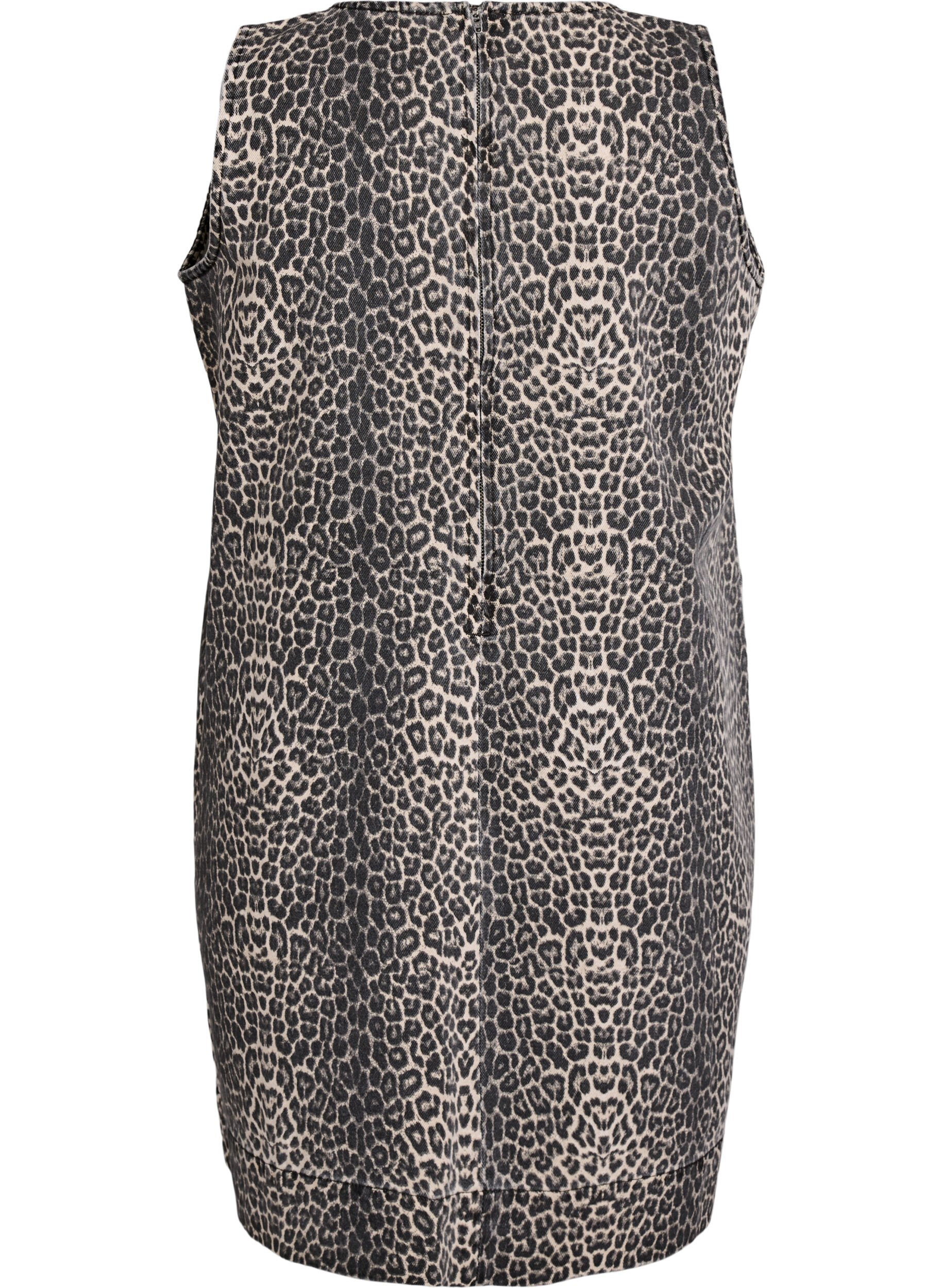 Zizzi Kort &auml;rml&ouml;s denimkl&auml;nning med leopardm&ouml;nster, Brun, Packshot image number 1