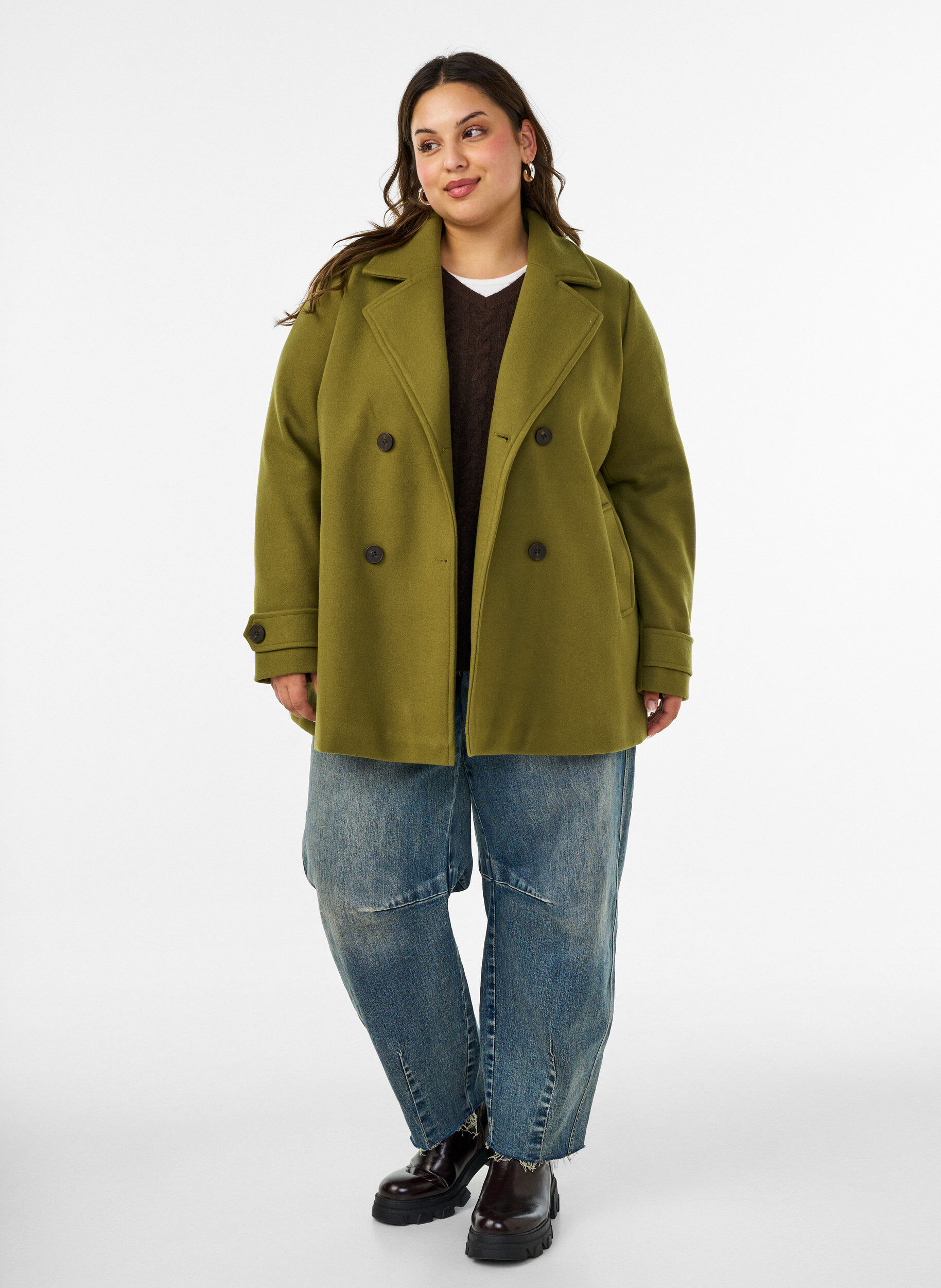 ZizziKort kappa med dubbelkn&auml;ppt kn&auml;ppning, Gr&ouml;n, Model image number 1