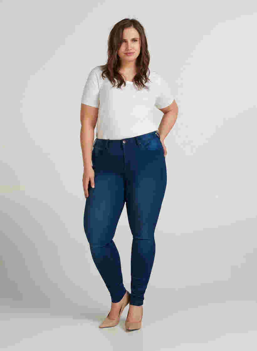 Super slim Amy jeans med hög midja, Blue denim, Model image number 5