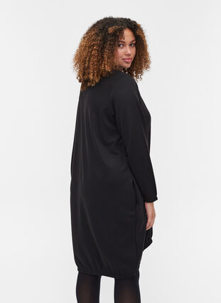 Enfärgad sweatshirtklänning med långa ärmar, Black, Model image number 1