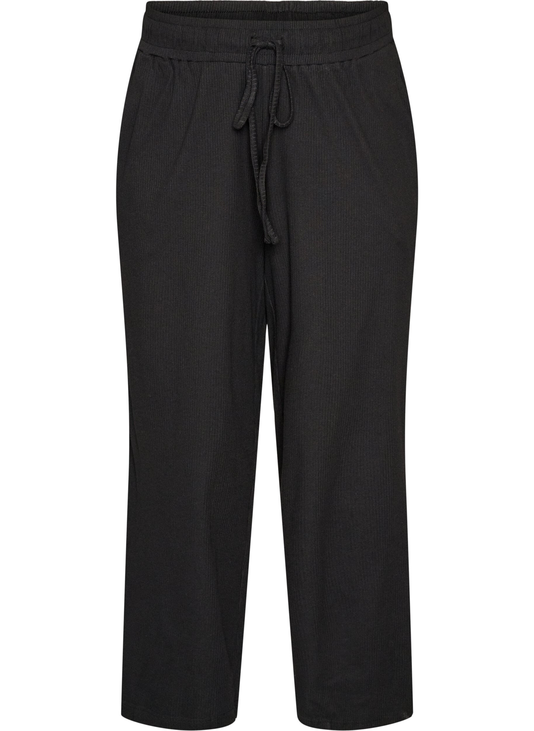 ZizziRibbade pyjamasbyxor med raka ben, Svart, Packshot image number 0