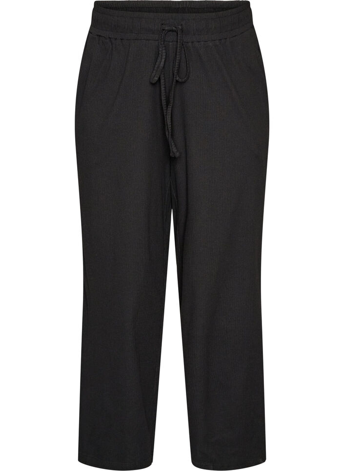 Ribbade pyjamasbyxor med raka ben, Svart, Packshot image number 0