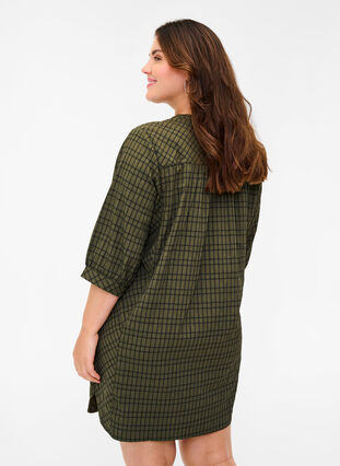 Skjorttunika med 3/4-ärmar, Ivy Green Check, Model image number 1