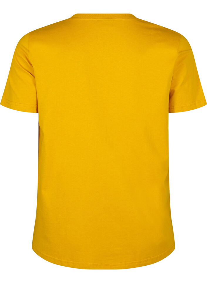 Enkel t-shirt i bomull med rund halsringning, Gul, Packshot image number 1