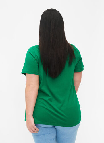 V-ringad t-shirt i bomull med texttryck, Jolly Green ORI, Model image number 1