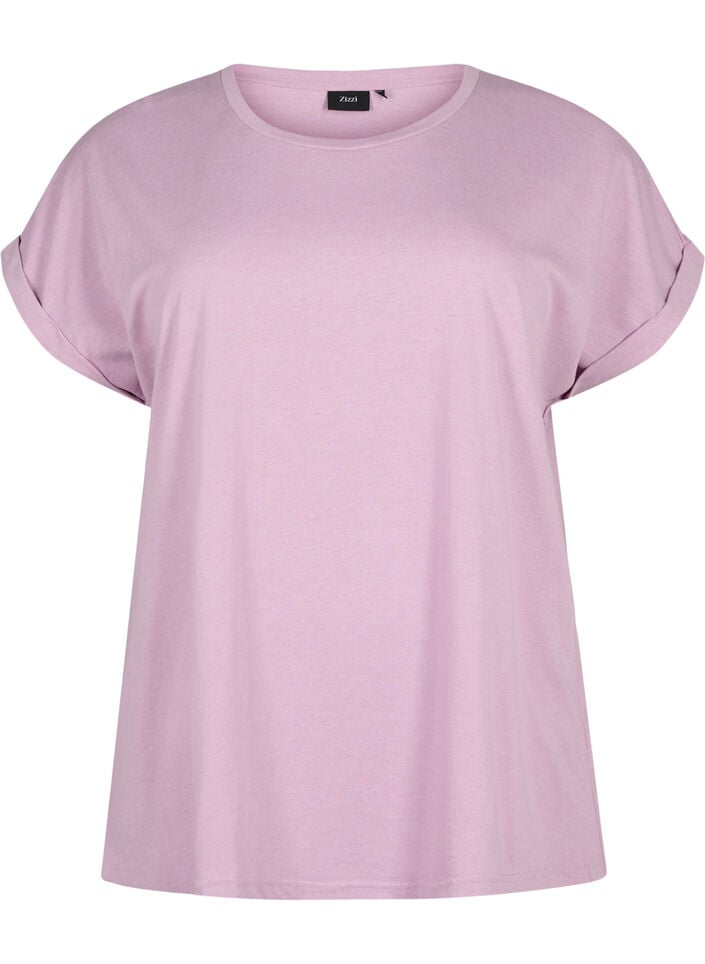 Kort&auml;rmad t-shirt i bomullsmix, Lila, Packshot image number 0