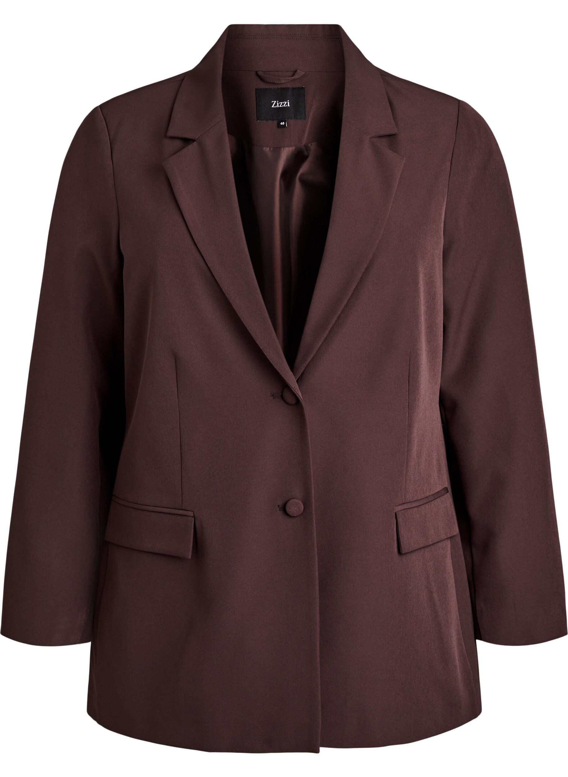 ZizziKlassisk blazer med kn&auml;ppning, Brun, Packshot image number 0