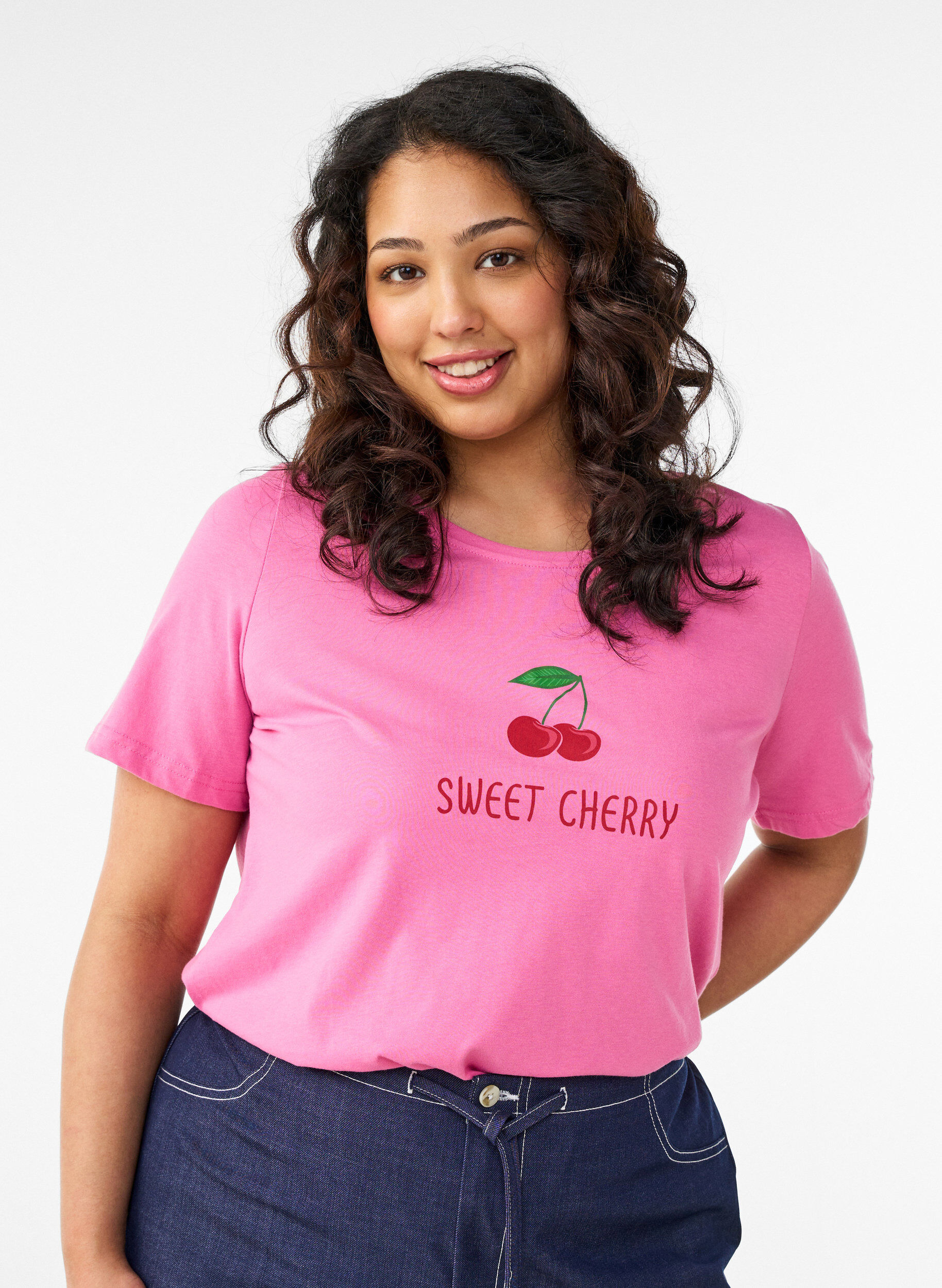 ZizziT-shirt med tryck, Rosa, Model image number 0