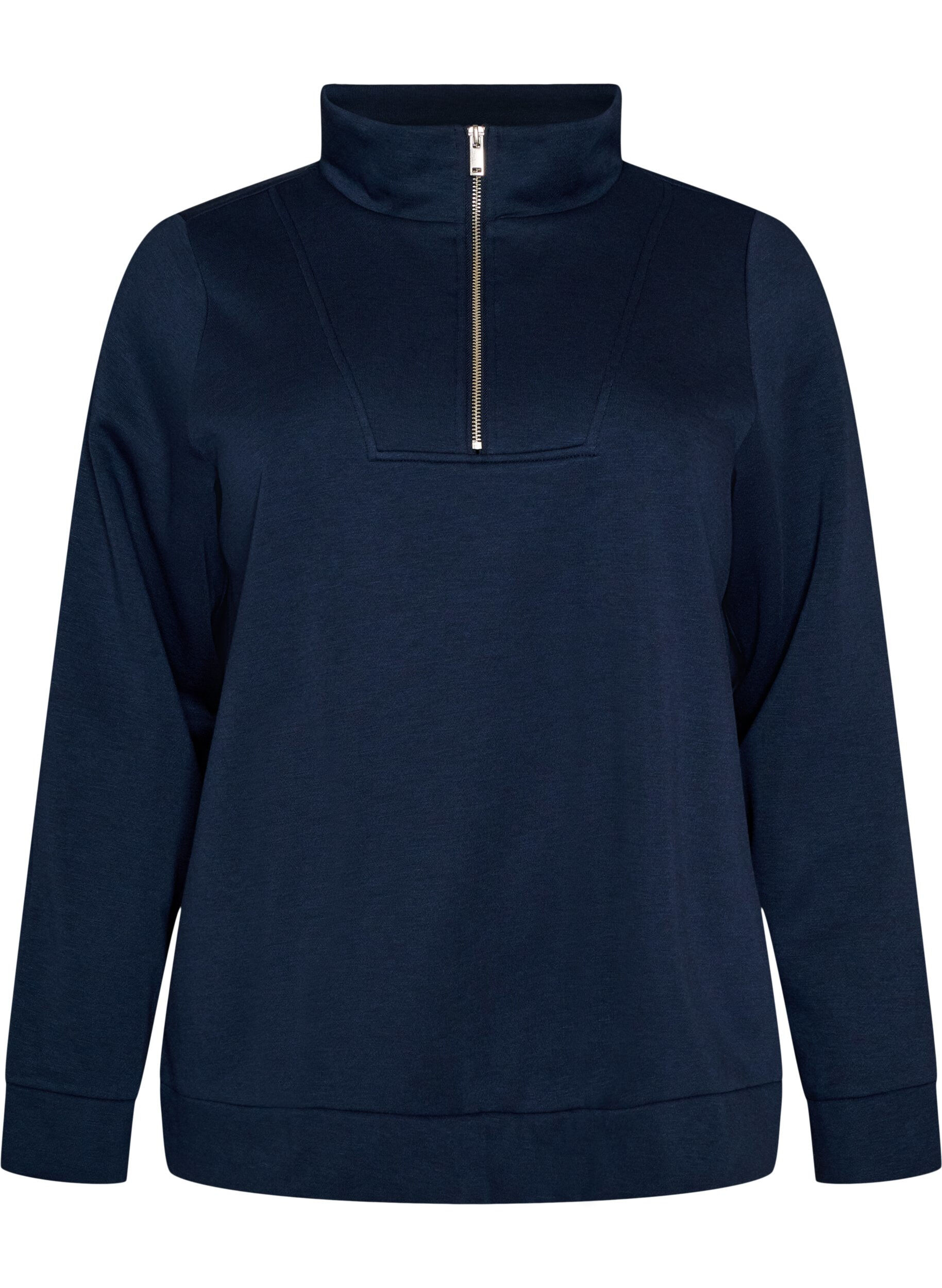 ZizziSweatshirt med h&ouml;g krage och dragkedja, Bl&aring;, Packshot image number 0