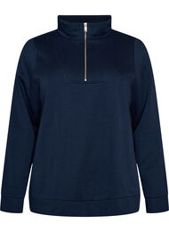 Sweatshirt med h&ouml;g krage och dragkedja, Bl&aring;