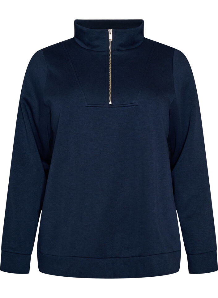 Sweatshirt med h&ouml;g krage och dragkedja, Bl&aring;, Packshot image number 0