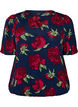 Blus i viskos med blommigt m&ouml;nster och ballongform, Bl&aring;, Packshot image number 0