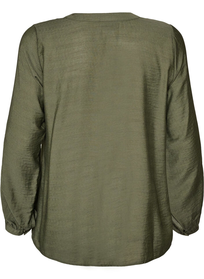 Skjorta i viskos med broderade &auml;rmar, Gr&ouml;n, Packshot image number 1