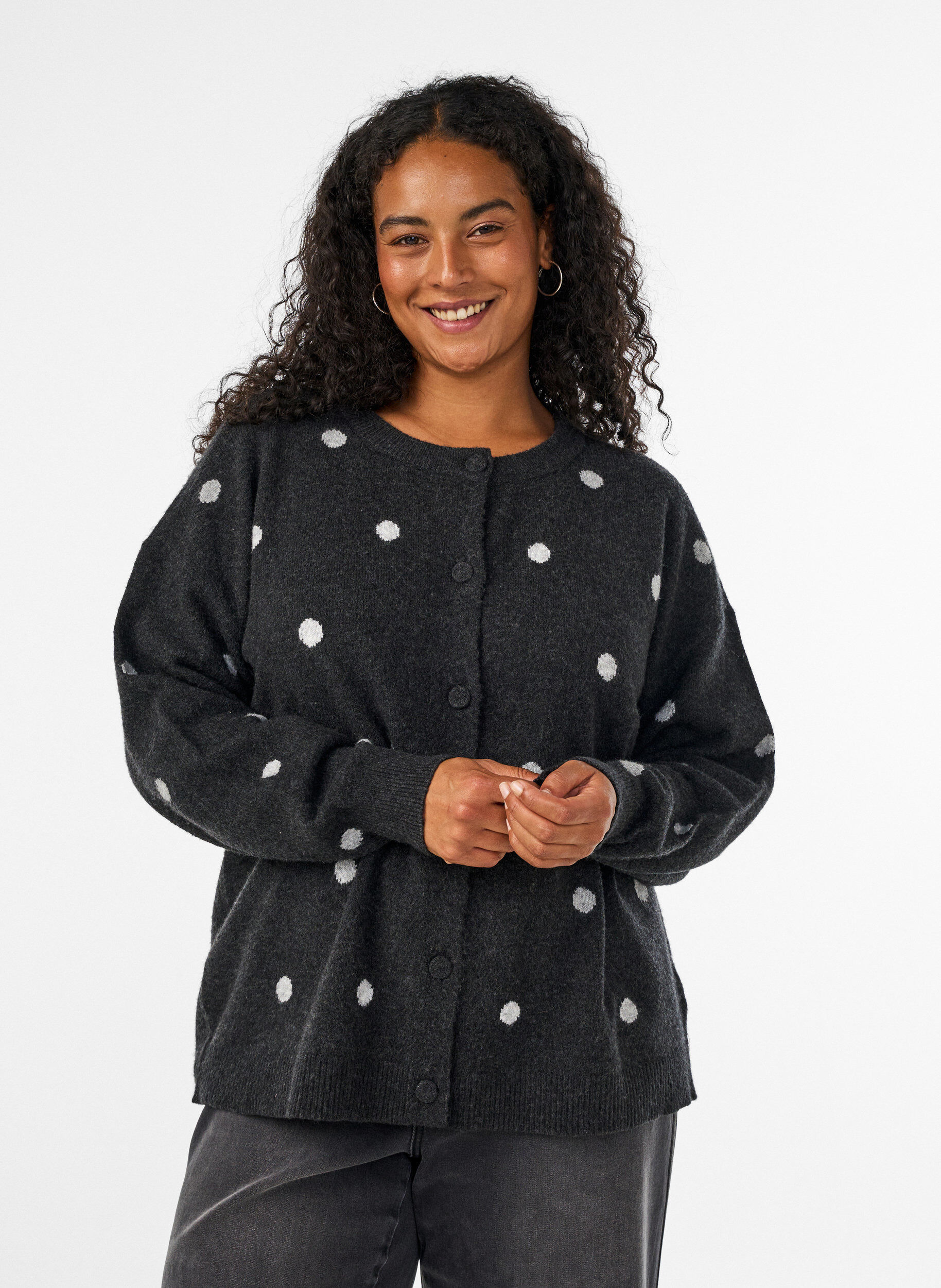 ZizziKofta med prickigt m&ouml;nster, Gr&aring;, Model image number 0