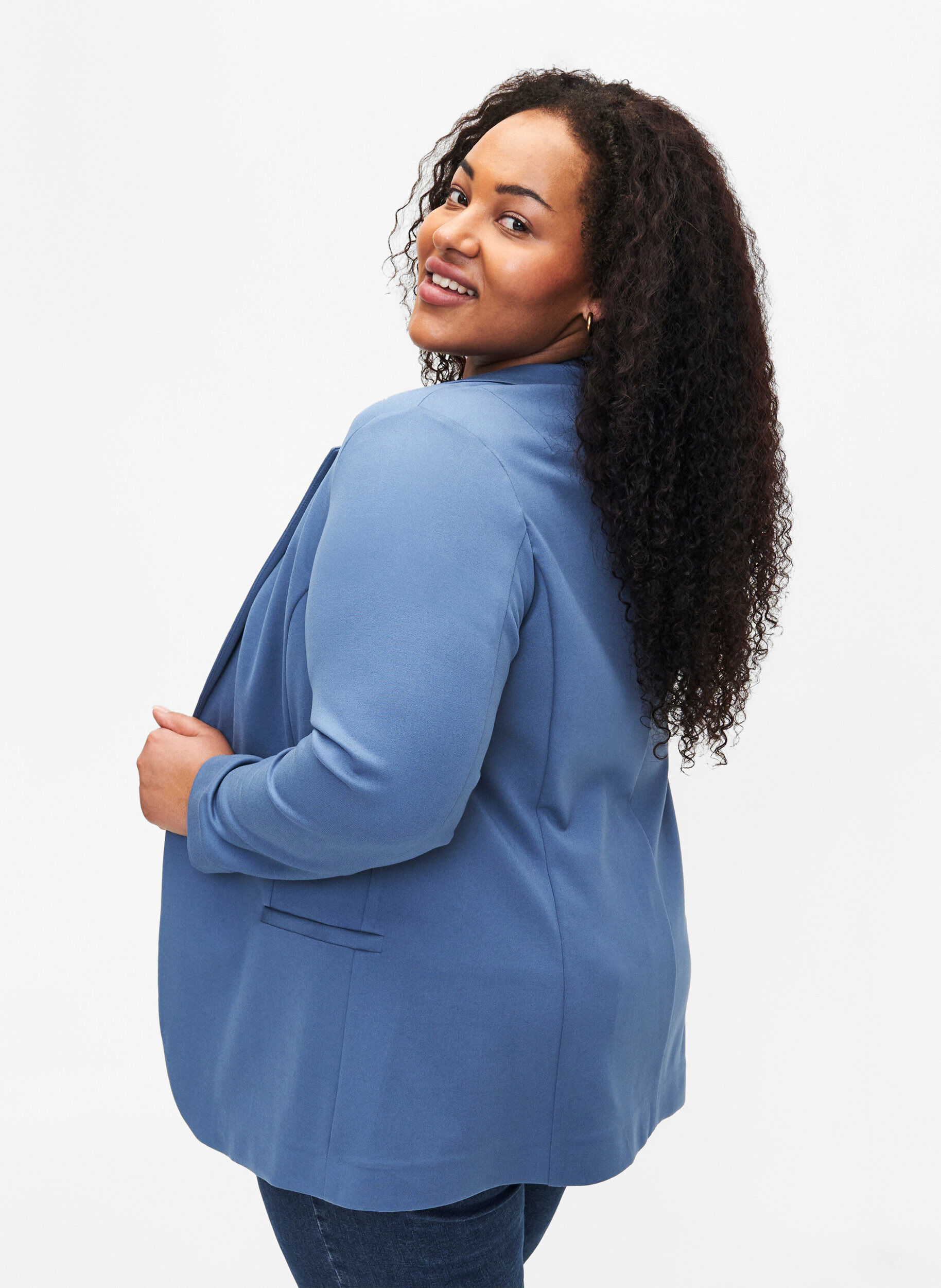 Zizzi Enkel blazer med knapp, Bl&aring;, Model image number 2
