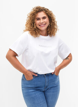 T-shirt i ekologisk bomull med text, White HARMONY, Model image number 0