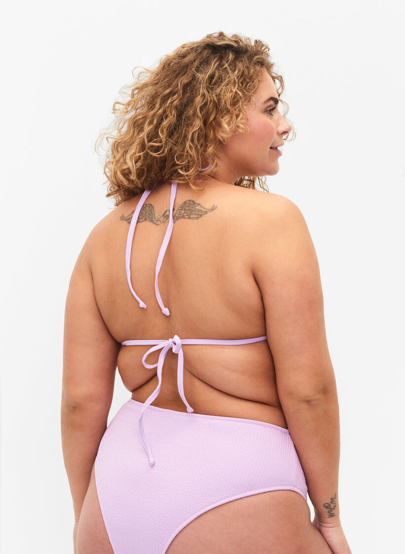 Trekantsbikini-bh med crepe-struktur, Lila, Model image number 1