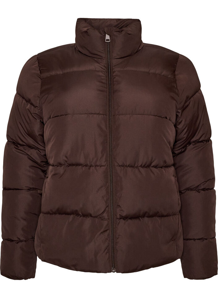 Kort pufferjacka med h&ouml;g krage, Brun, Packshot image number 0