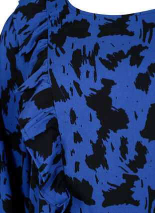Långärmad blus med volanger, Black Blue AOP, Packshot image number 2